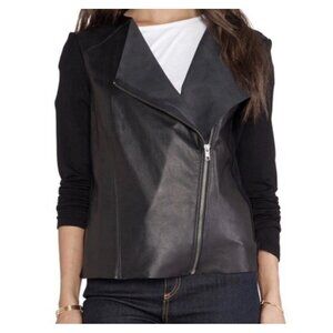 Women Michael Stars Moto Jacket Sweater Black Leather Mix Size M Goth Modern